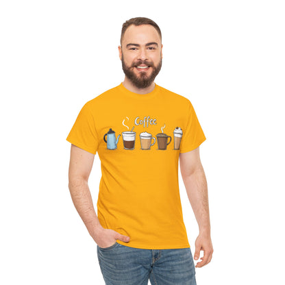 Coffee Cup Pattern Unisex Heavy Cotton Tee - Brewed Patterns Unisex Heavy Cotton Tee