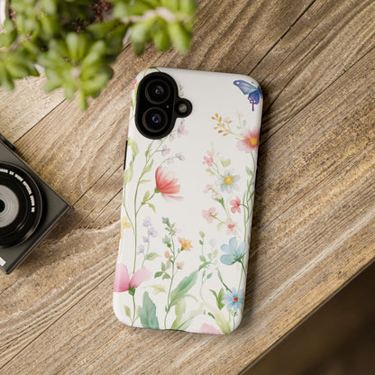 Watercolor Wildflower & Butterfly Phone Case - iPhone, Samsung, and Google case