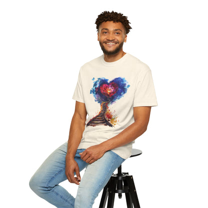 Unisex Garment-Dyed T-shirt - Journey of Heart - Train Tracks Coming out from Heart