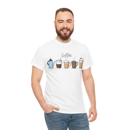 Coffee Cup Pattern Unisex Heavy Cotton Tee - Brewed Patterns Unisex Heavy Cotton Tee