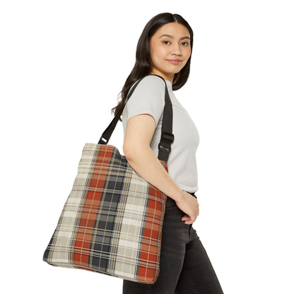 Adjustable Tote Bag - Plaid Pattern Tote Bag