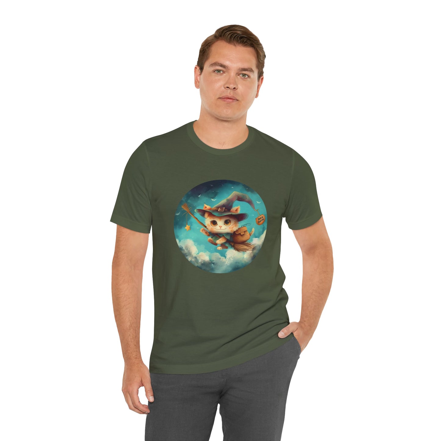 Charming Cat on Witch - Magician Stick T-shirt - Lightweight Fabric Tee