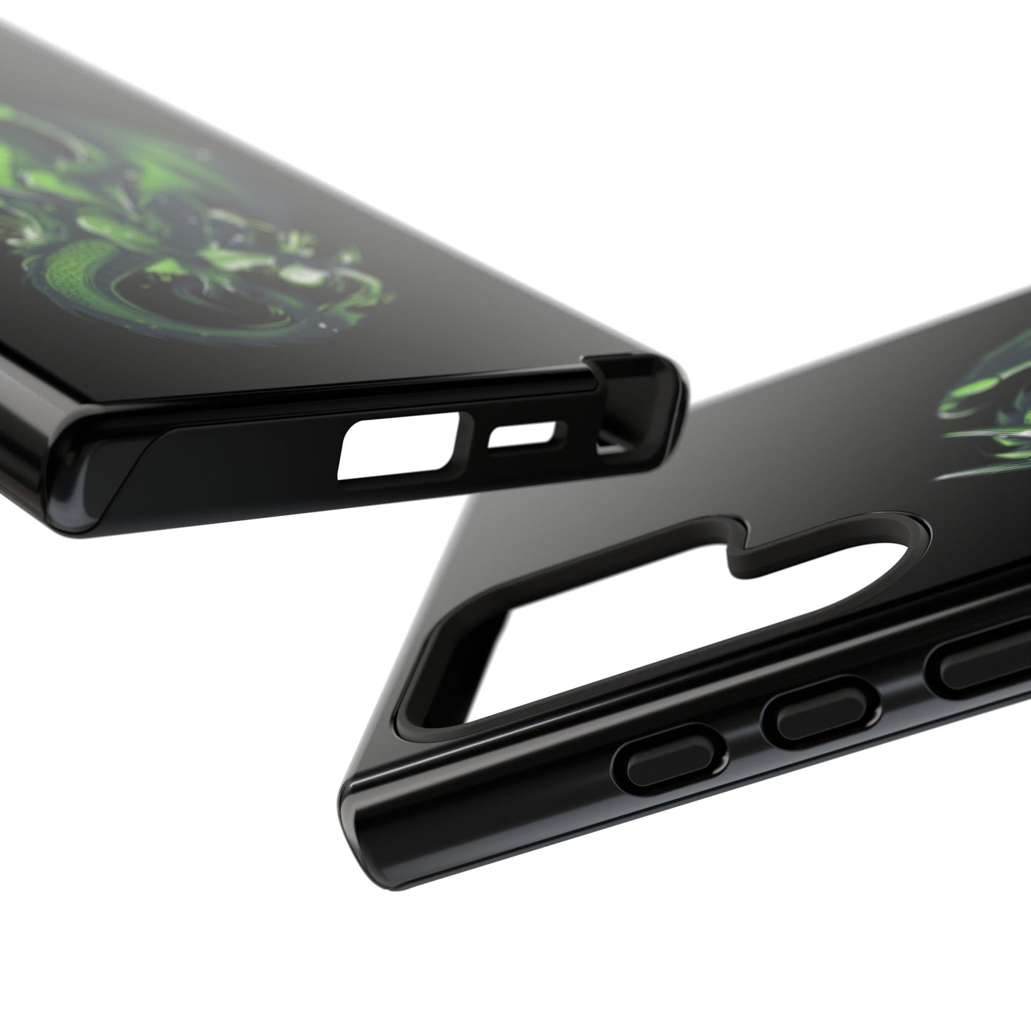 Tough Cases with Green Glowing Dragon design for iPhone, Samsung, and Google