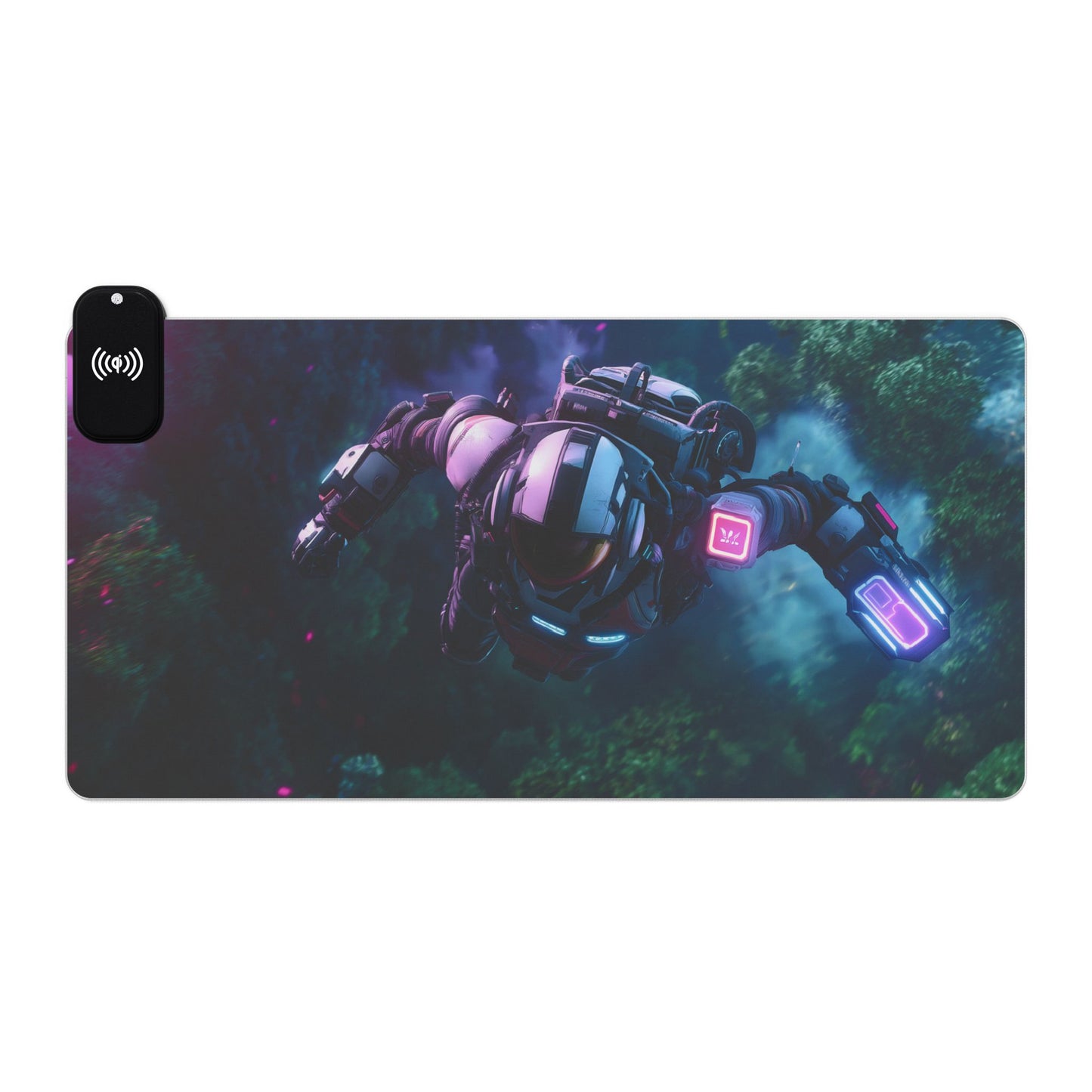 LED Gaming Mouse Pad, Wireless Charging - (23.6'' x 11.8'') ,(31.5'' x 15.7''), (39.4'' x 19.7'') - Futuristic Warrior Design Mouse Pad