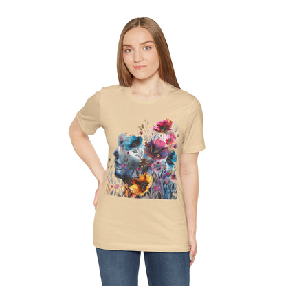 Floral Watercolor T-shirt for Women - Vibrant Artistic Tee - Lightweight Fabric Tee