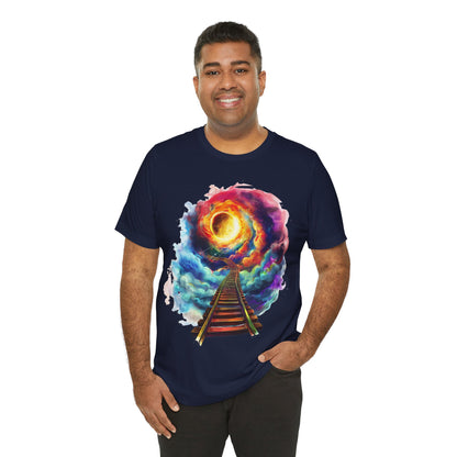 Unisex T-Shirt with 3D Watercolor Universe and an Abstract Representation with a Sun