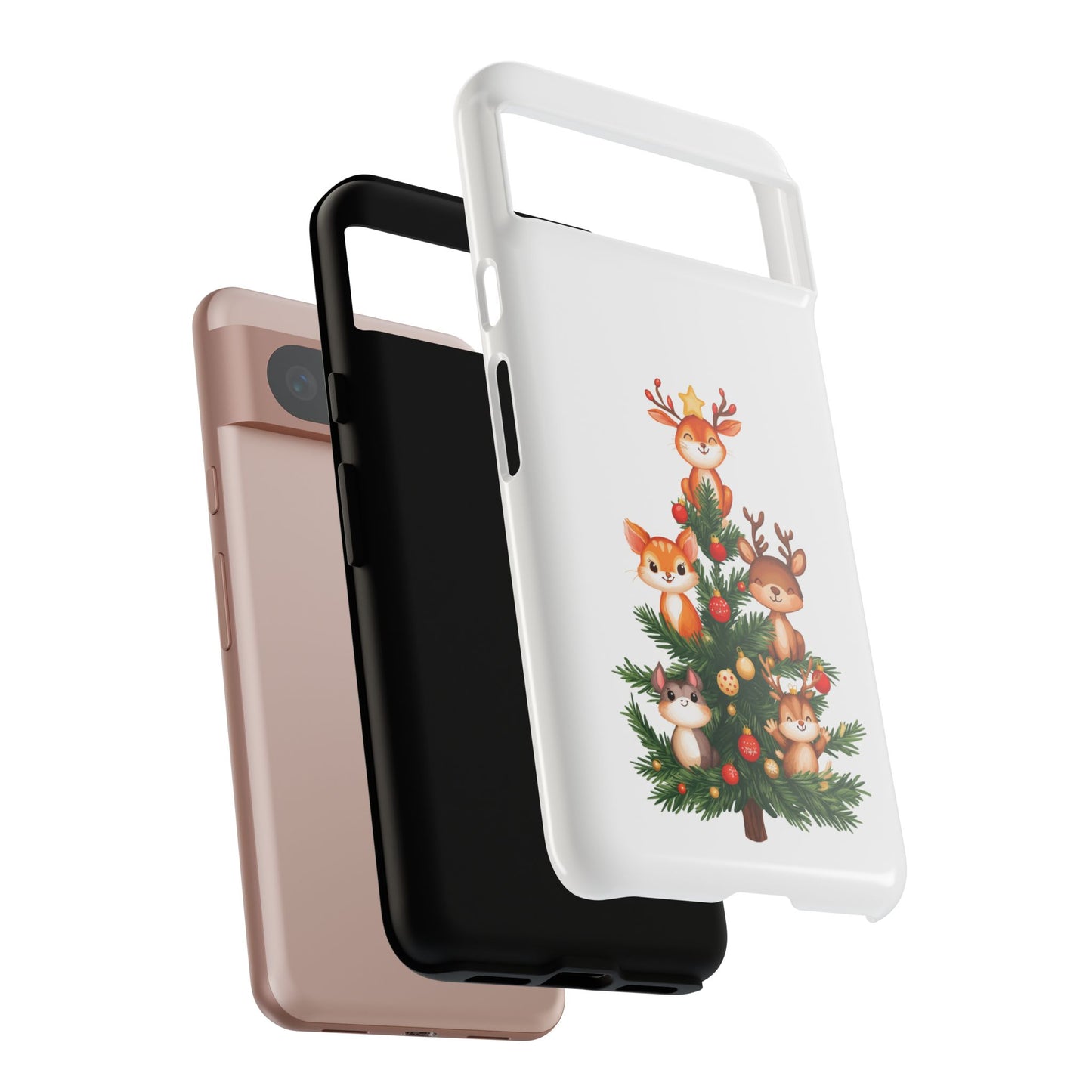 Festive Phone Case - iPhone, Samsung, and Google case - Cute Forest Animals on a Christmas Tree Case