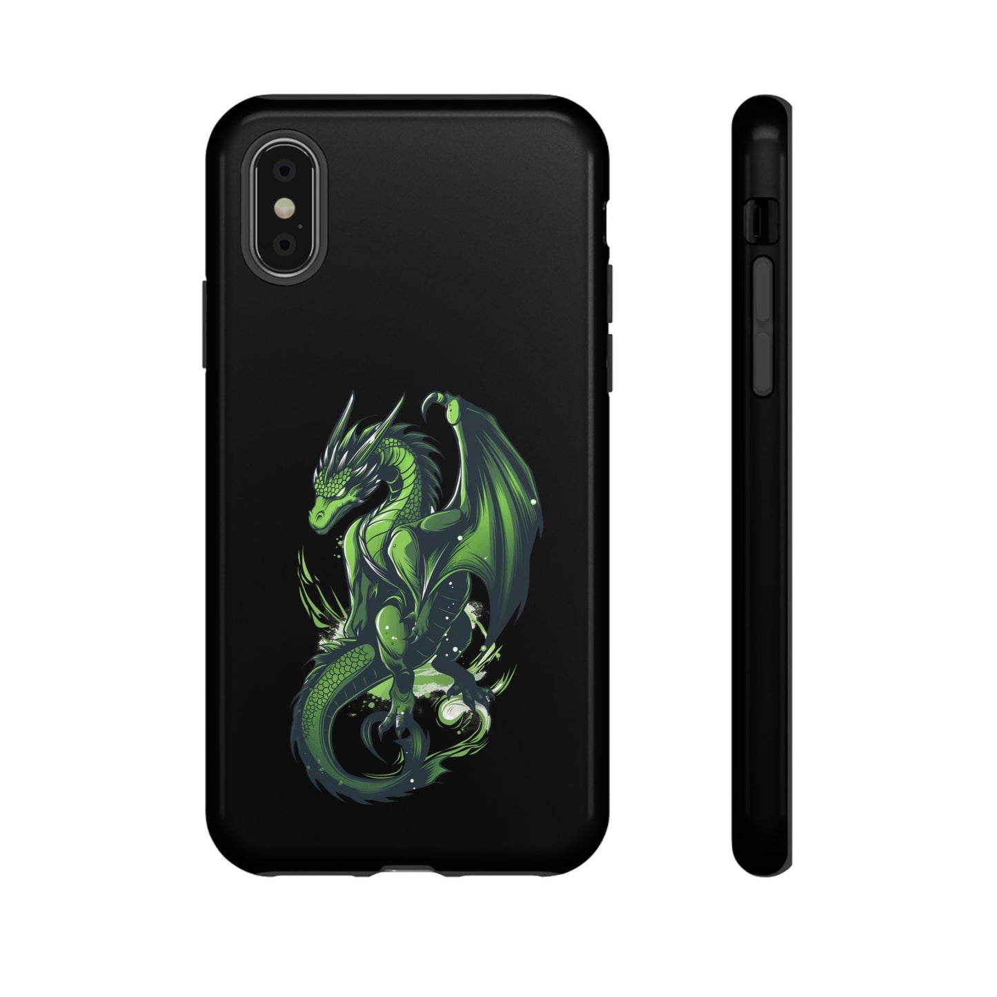 Tough Cases with Green Glowing Dragon design for iPhone, Samsung, and Google