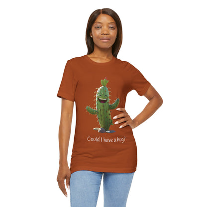 Dark Smiling Cactus Plant T-shirt -  'Could I Have a Hug?' - Lightweight Fabric Tee