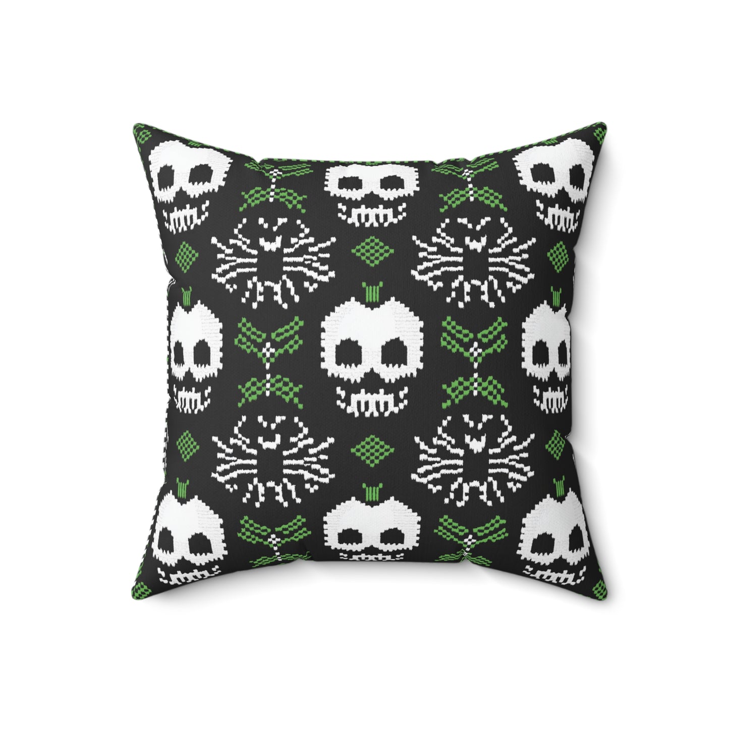 Black Halloween Pillow - Spun Polyester Square Pillow with Skulls and Spiders Design