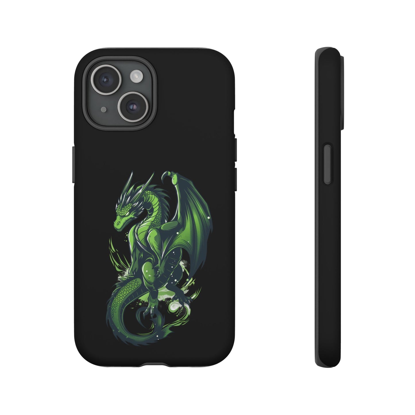 Tough Cases with Green Glowing Dragon design for iPhone, Samsung, and Google