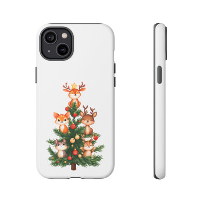 Festive Phone Case - iPhone, Samsung, and Google case - Cute Forest Animals on a Christmas Tree Case