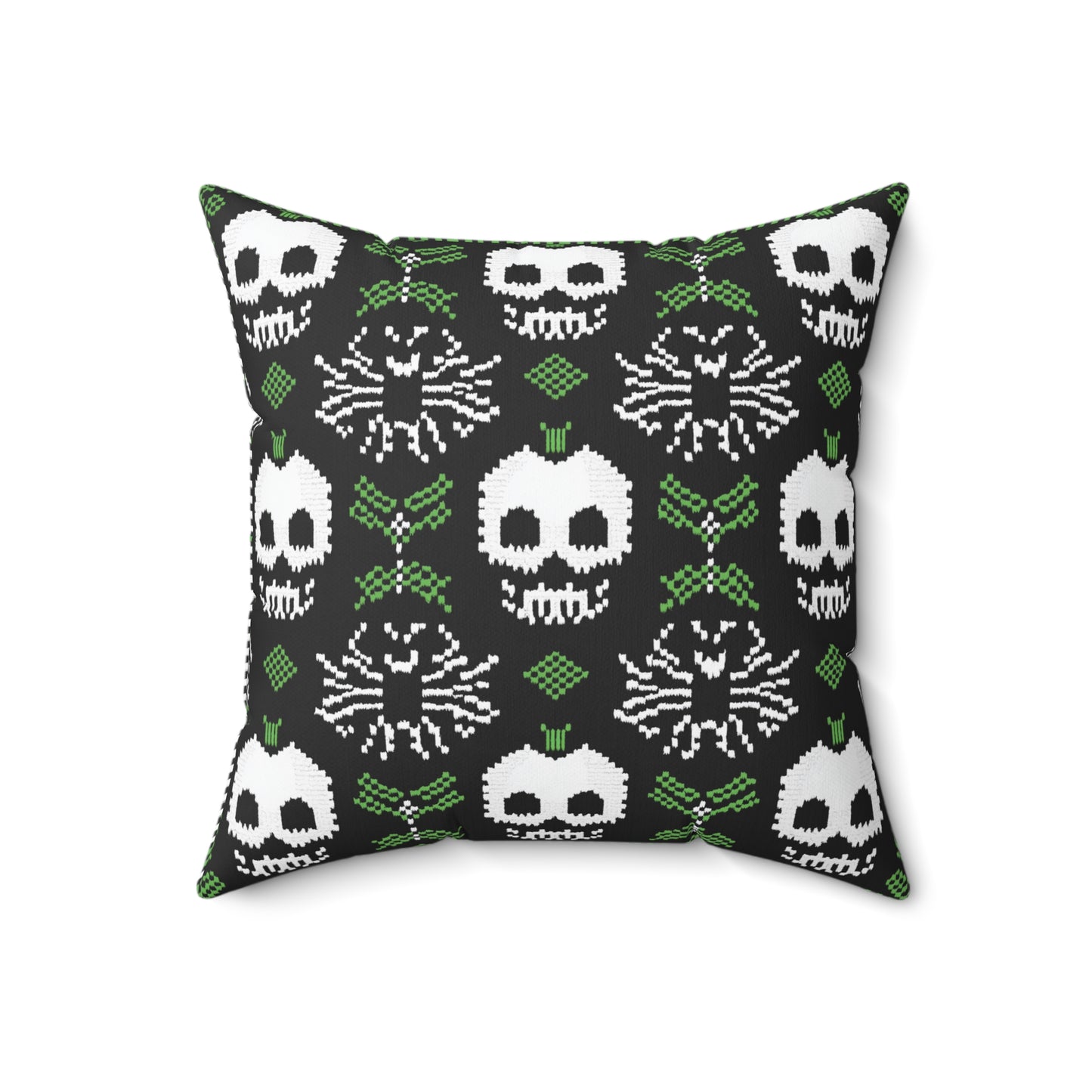 Black Halloween Pillow - Spun Polyester Square Pillow with Skulls and Spiders Design