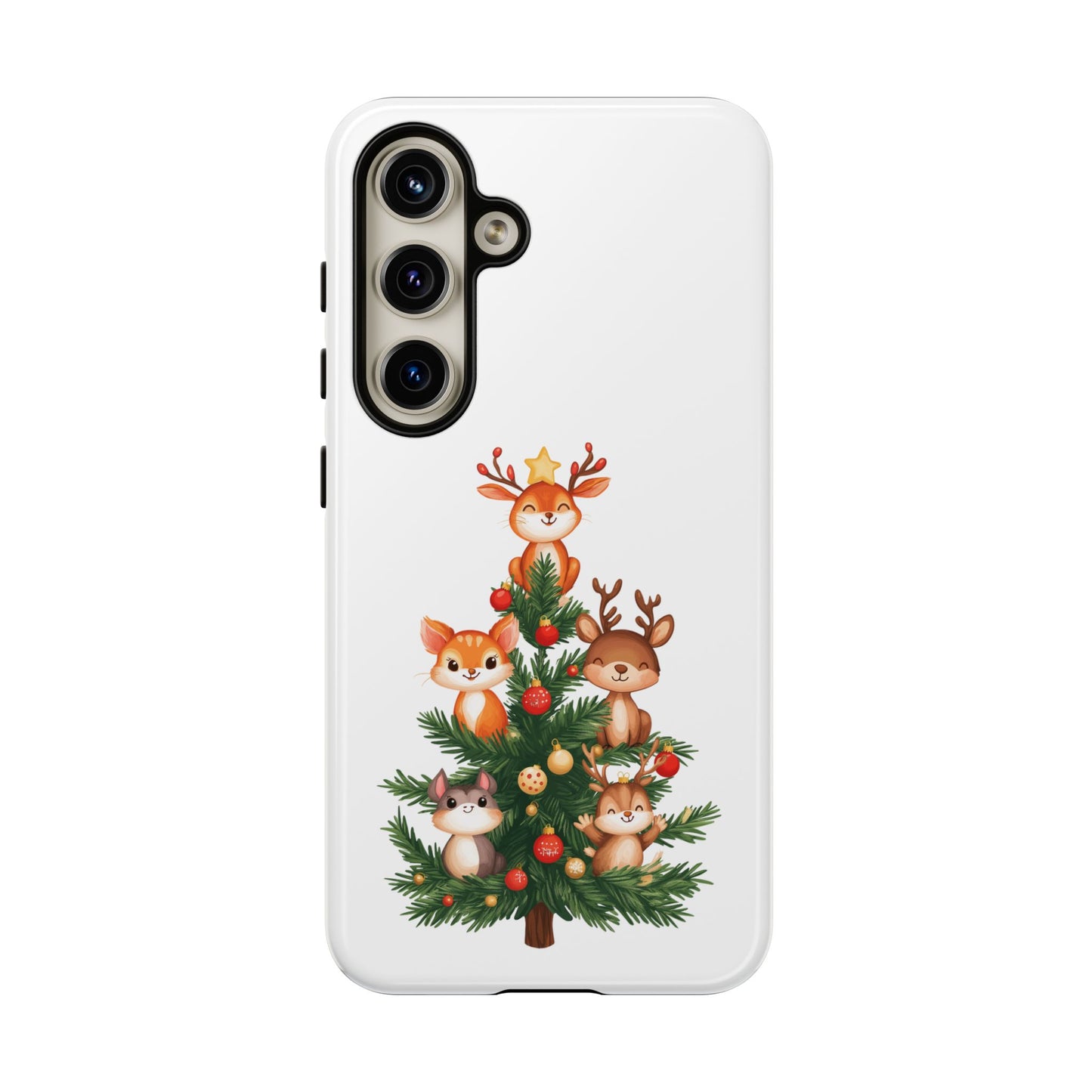 Festive Phone Case - iPhone, Samsung, and Google case - Cute Forest Animals on a Christmas Tree Case