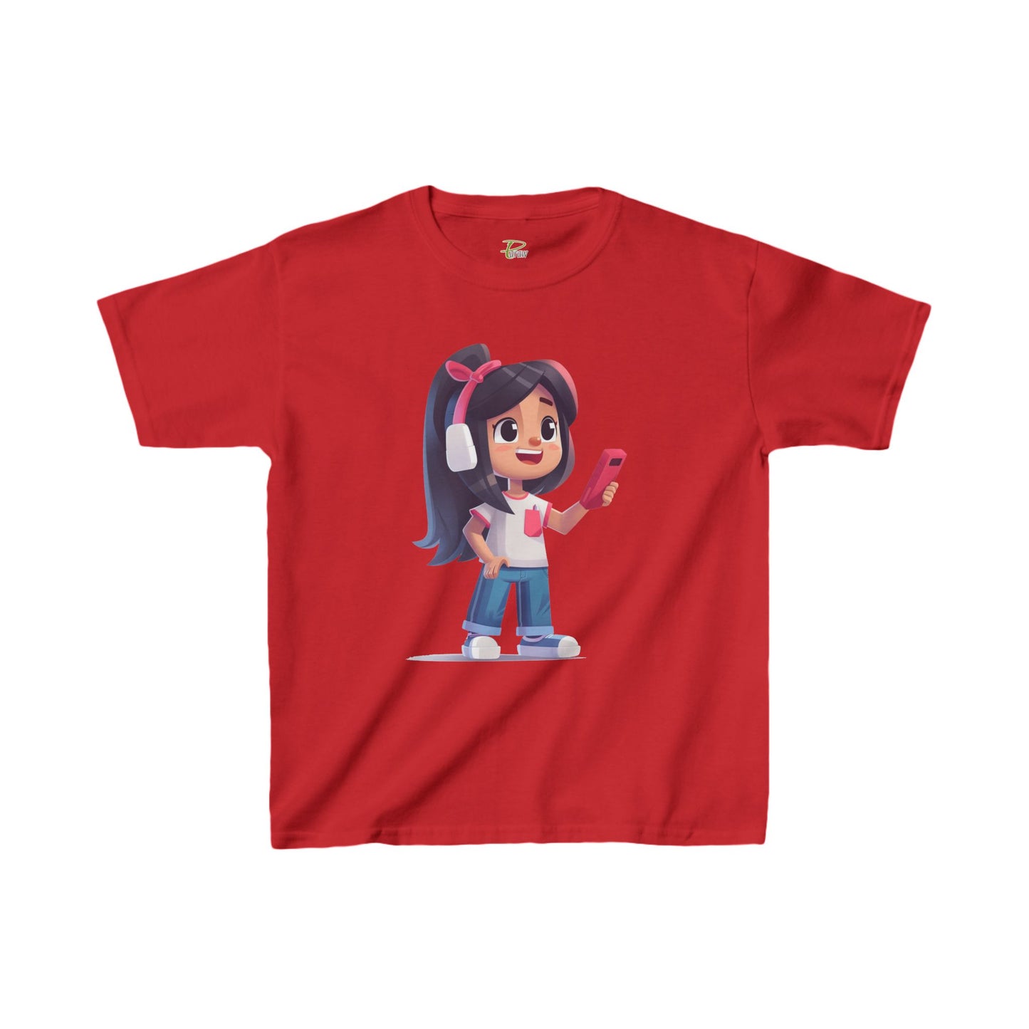 Kids Heavy Cotton™ Tee - Kids Heavy Cotton™ Tee with Design of Smiling Girl Holding a Red Phone