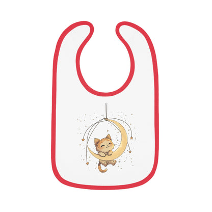 Soft & Stylish Cute Cat Bib- Baby Contrast Trim Jersey Bib