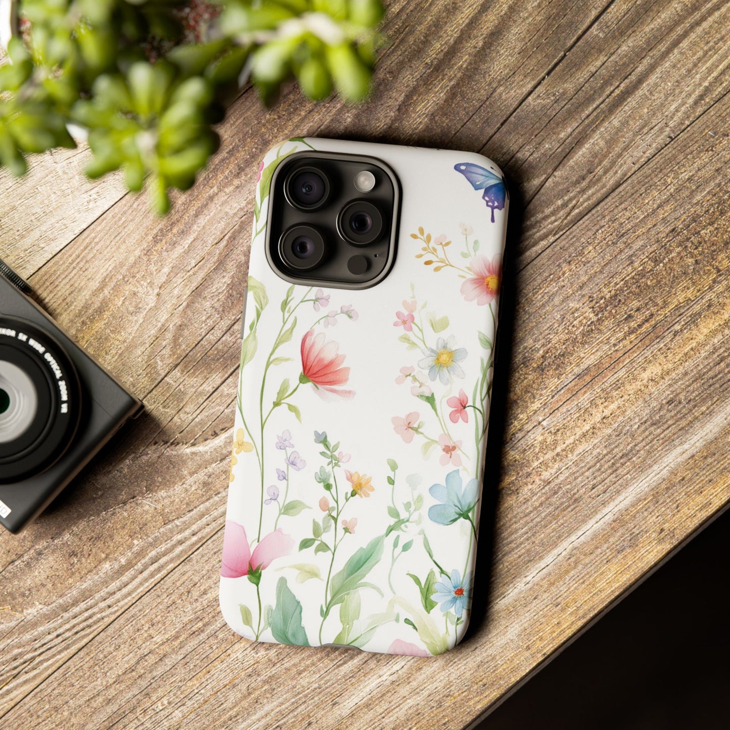 Watercolor Wildflower & Butterfly Phone Case - iPhone, Samsung, and Google case