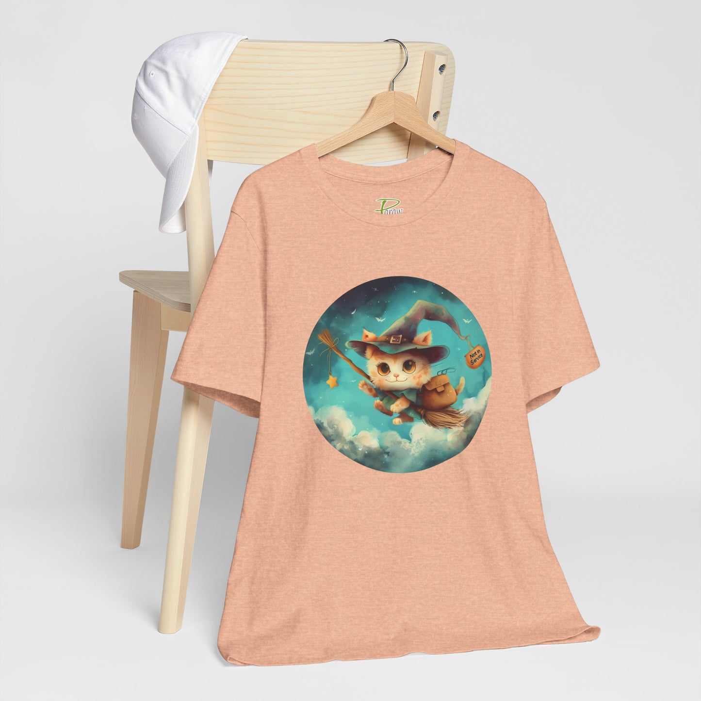 Charming Cat on Witch - Magician Stick T-shirt - Lightweight Fabric Tee