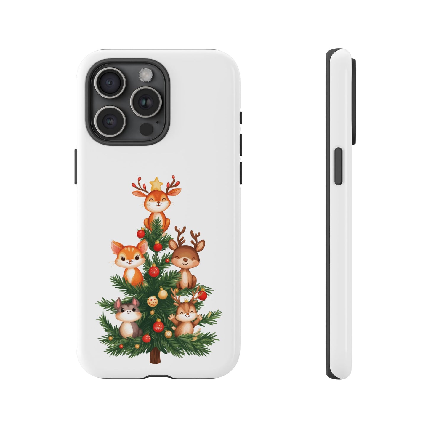 Festive Phone Case - iPhone, Samsung, and Google case - Cute Forest Animals on a Christmas Tree Case