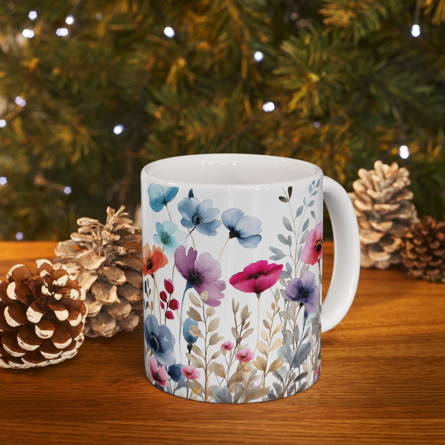 Ceramic Mug with beautiful watercolor flowers, (11oz, 15oz)