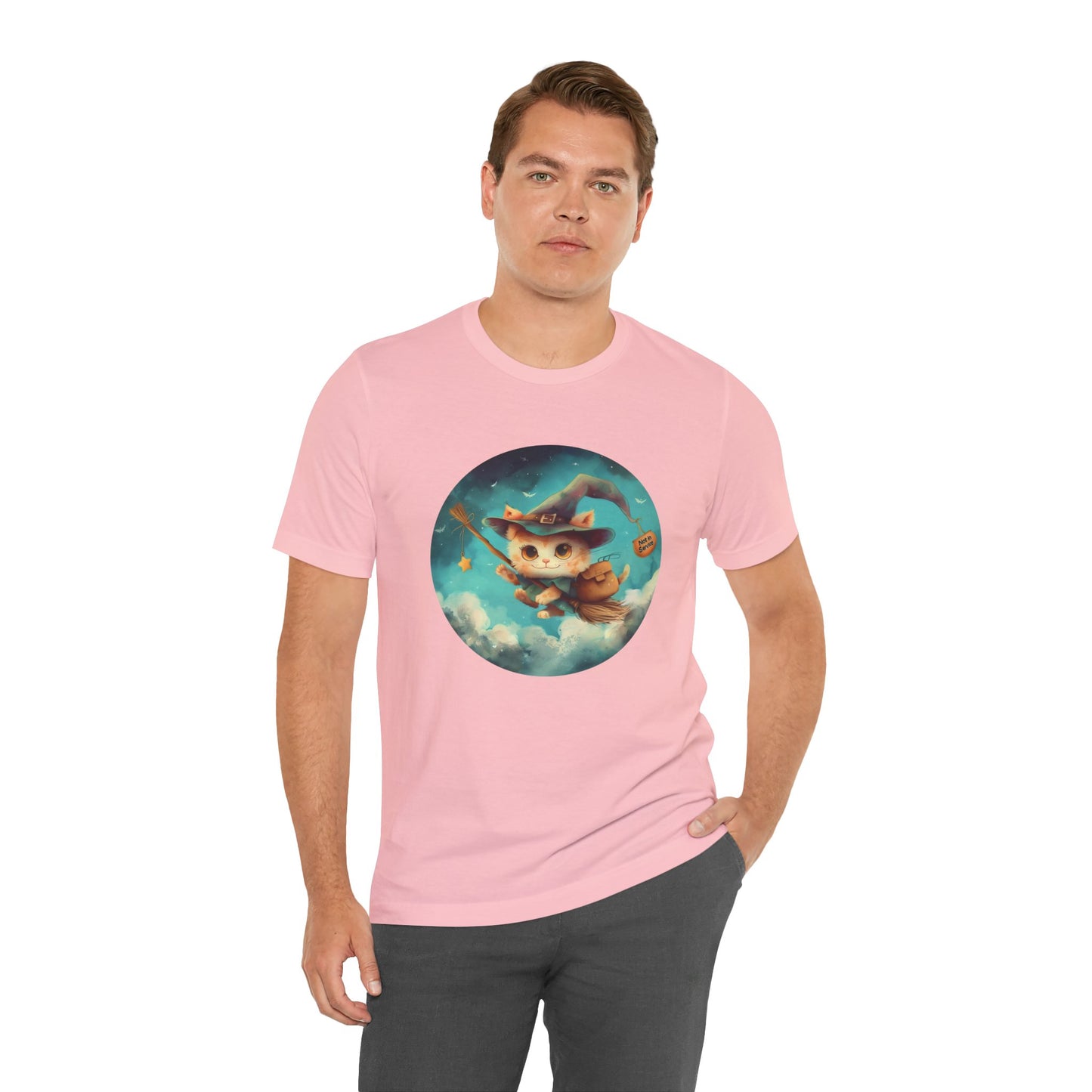 Charming Cat on Witch - Magician Stick T-shirt - Lightweight Fabric Tee