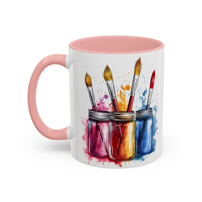 Paint Brushes Design Tea Cup - Accent Watercolor Coffee Mug, (11, 15oz)