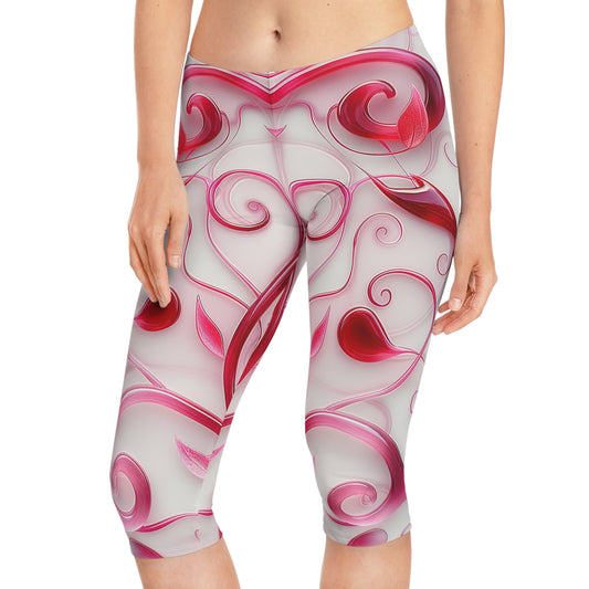 Women's Capri Leggings - Heartfelt Watercolor Leggings