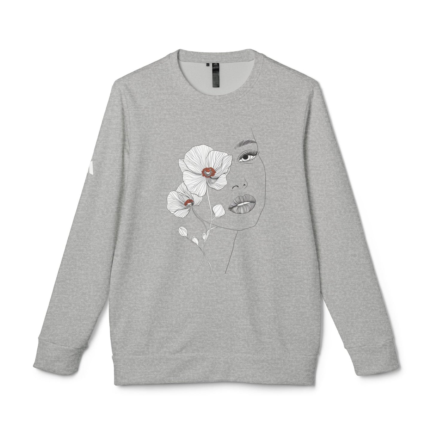 adidas Unisex Fleece Crewneck Sweatshirt - Minimalist Floral Face Line Art Design Sweatshirt