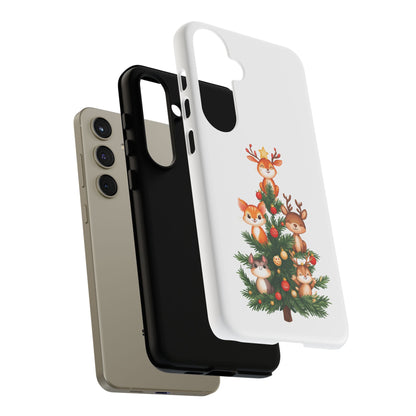 Festive Phone Case - iPhone, Samsung, and Google case - Cute Forest Animals on a Christmas Tree Case