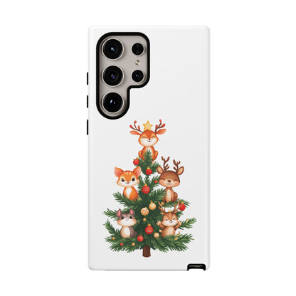 Festive Phone Case - iPhone, Samsung, and Google case - Cute Forest Animals on a Christmas Tree Case