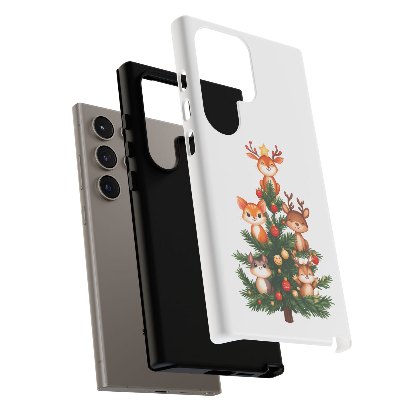 Festive Phone Case - iPhone, Samsung, and Google case - Cute Forest Animals on a Christmas Tree Case