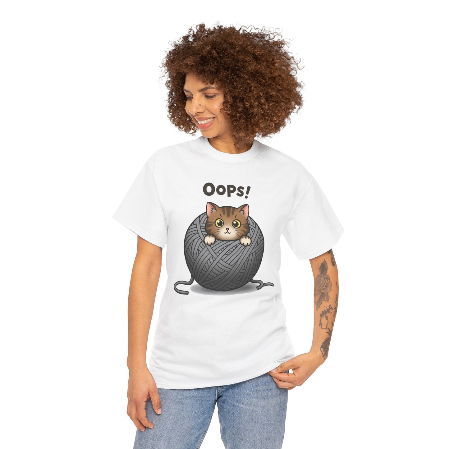 Cotton Tee with Cute Cat Design - 'Oops!' Humor for Cat Lovers