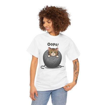 Cotton Tee with Cute Cat Design - 'Oops!' Humor for Cat Lovers