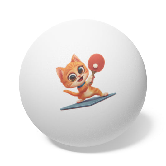 Ping Pong Balls, 6 pcs - Cute Cat Playing Ping Pong Design Balls