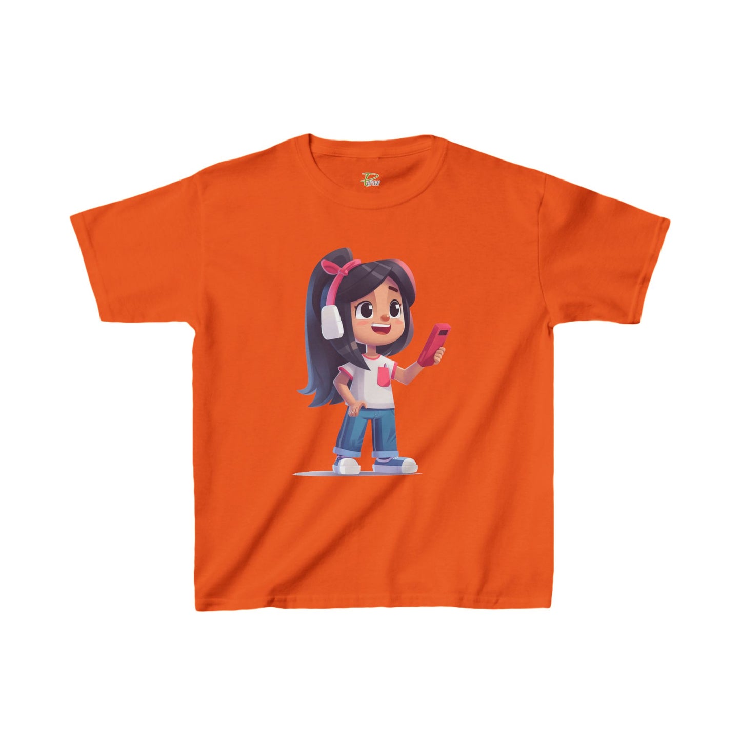 Kids Heavy Cotton™ Tee - Kids Heavy Cotton™ Tee with Design of Smiling Girl Holding a Red Phone