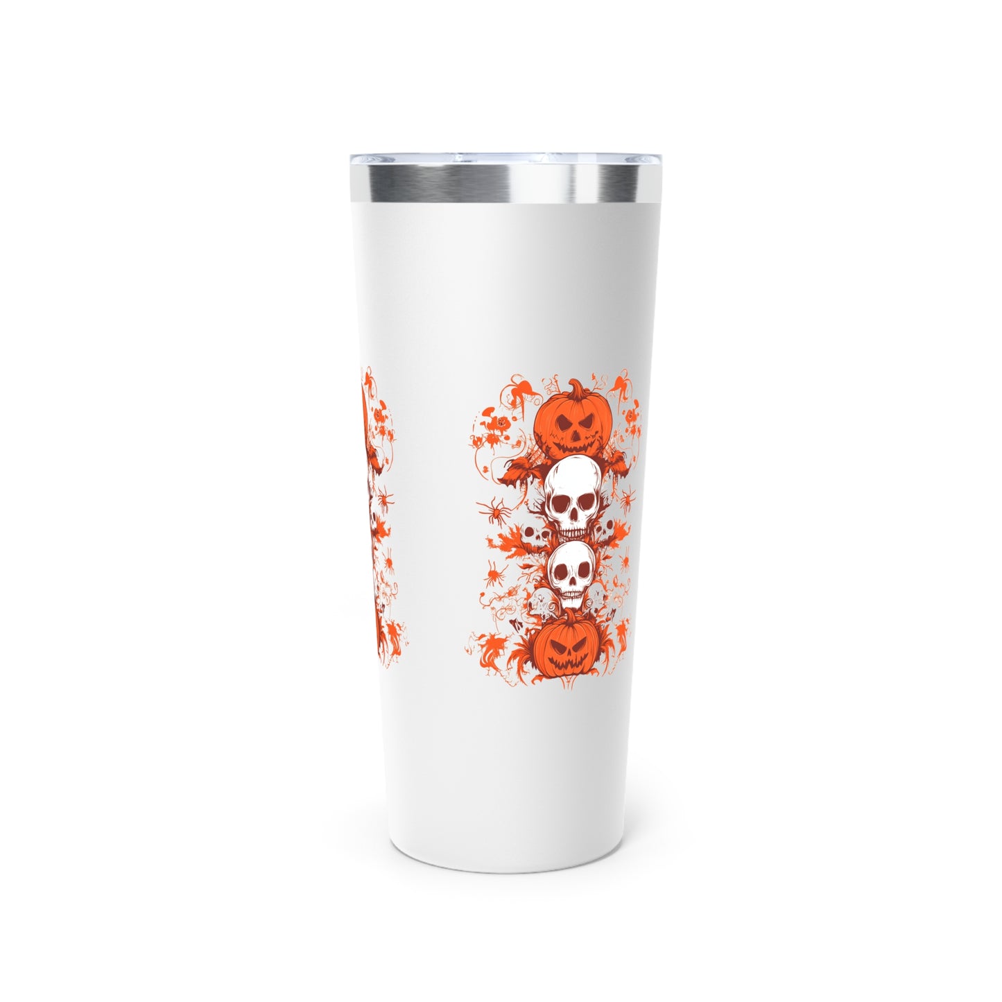 Copper Vacuum Insulated Tumbler, 22oz - Pumpkins, Skulls, and Spiders Insulated Tumbler - Spooky Tumbler