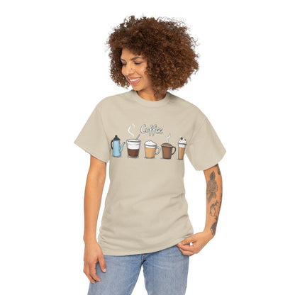 Coffee Cup Pattern Unisex Heavy Cotton Tee - Brewed Patterns Unisex Heavy Cotton Tee