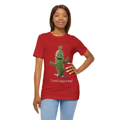 Dark Smiling Cactus Plant T-shirt -  'Could I Have a Hug?' - Lightweight Fabric Tee