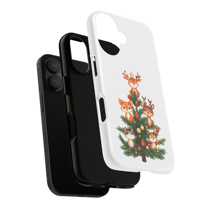 Festive Phone Case - iPhone, Samsung, and Google case - Cute Forest Animals on a Christmas Tree Case