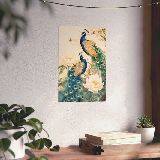 Matte vertical peacocks poster