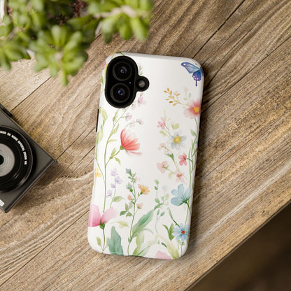 Watercolor Wildflower & Butterfly Phone Case - iPhone, Samsung, and Google case