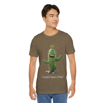 Dark Smiling Cactus Plant T-shirt -  'Could I Have a Hug?' - Lightweight Fabric Tee