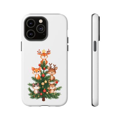 Festive Phone Case - iPhone, Samsung, and Google case - Cute Forest Animals on a Christmas Tree Case