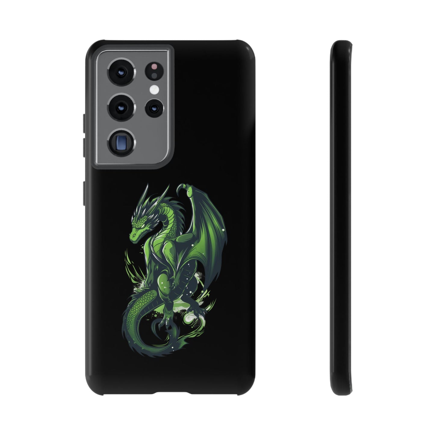 Tough Cases with Green Glowing Dragon design for iPhone, Samsung, and Google