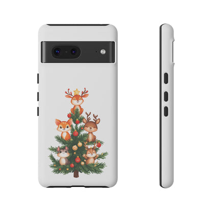 Festive Phone Case - iPhone, Samsung, and Google case - Cute Forest Animals on a Christmas Tree Case