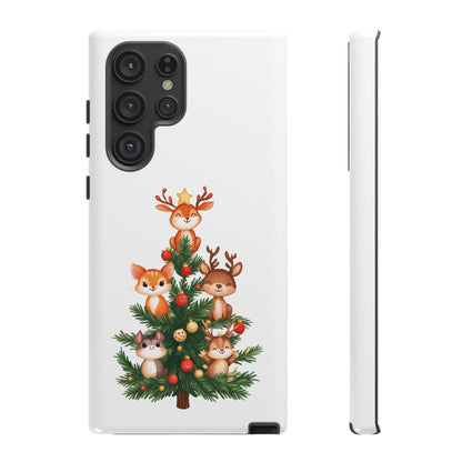 Festive Phone Case - iPhone, Samsung, and Google case - Cute Forest Animals on a Christmas Tree Case