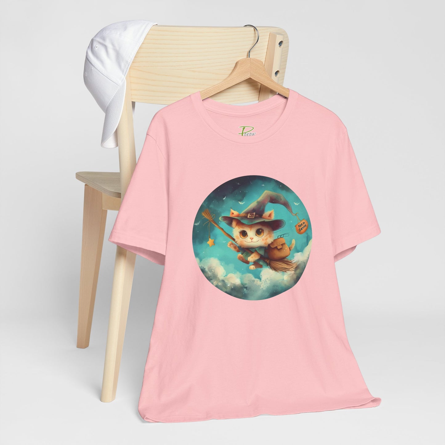 Charming Cat on Witch - Magician Stick T-shirt - Lightweight Fabric Tee