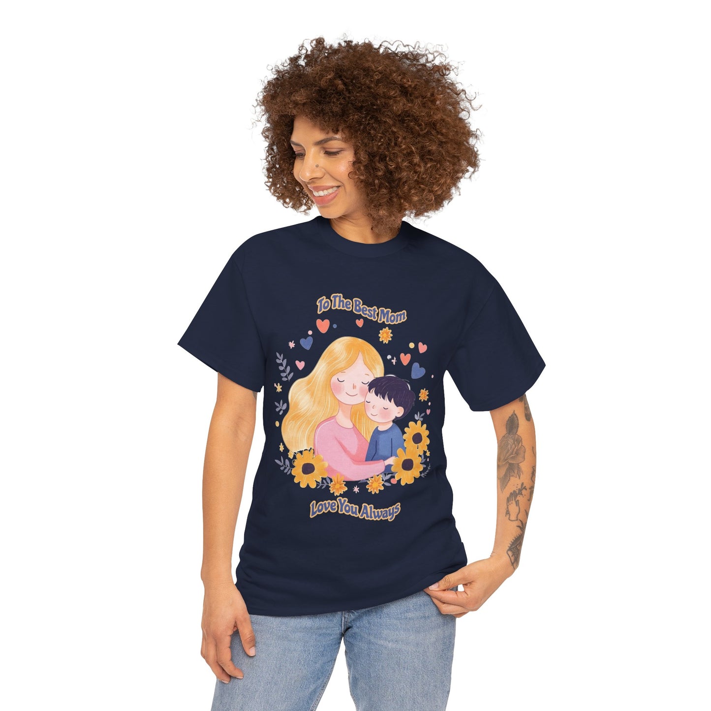 Mother & Child Love Heavy Cotton Tee - Floral Design T-Shirt - Mother's day Gift - Birthday Gift for Mom