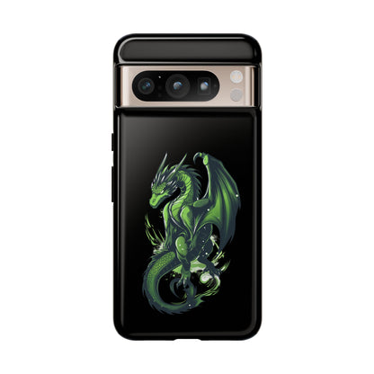 Tough Cases with Green Glowing Dragon design for iPhone, Samsung, and Google