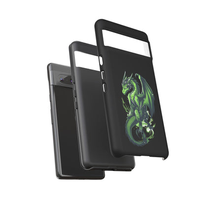 Tough Cases with Green Glowing Dragon design for iPhone, Samsung, and Google